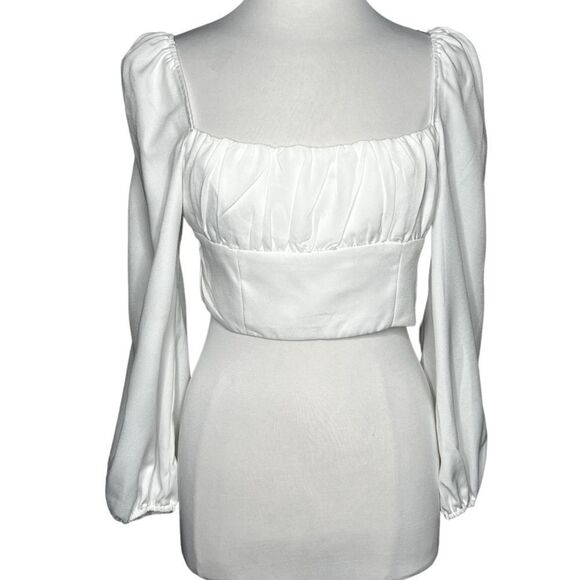 Princess polly Ariah On or Off Shoulder Long Blouson Sleeve Crop Top Blouse NWT - Picture 1 of 4